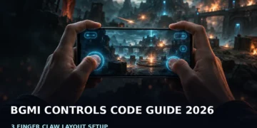 BGMI 3 finger claw layout showing left-thumb joystick, top-left index-finger fire button and right-thumb aiming area