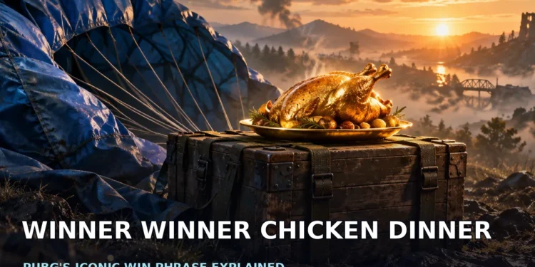 PUBG-themed featured art with Winner Winner Chicken Dinner text celebrating a match victory