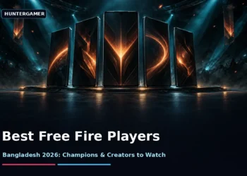Dark cinematic mobile esports artwork showing a clutch of gaming phones glowing on a stage-lit arena floor, spotlight beams and drifting embers in an orange-and-teal palette, with no faces, logos or text.