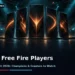 Best Free Fire Players in Bangladesh: Who Leads in 2026? 1 Dark cinematic mobile esports artwork showing a clutch of gaming phones glowing on a stage-lit arena floor, spotlight beams and drifting embers in an orange-and-teal palette, with no faces, logos or text.