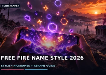 Free Fire name style 2026 concept with readable BD squad nicknames, guild tags, and a nickname editing layout