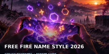 Free Fire name style 2026 concept with readable BD squad nicknames, guild tags, and a nickname editing layout