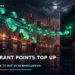Dark cinematic illustration of glowing teal coins flowing into a futuristic dark terminal with red accents