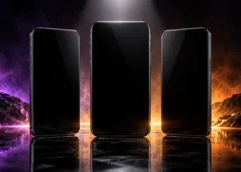 Best gaming phone under 20000 taka in Bangladesh concept with three unbranded phones on a glossy surface