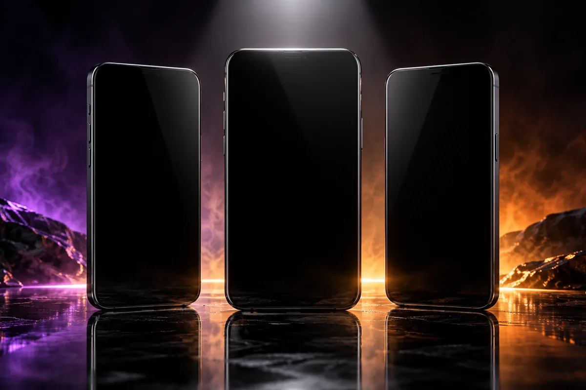 Best gaming phone under 20000 taka in Bangladesh concept with three unbranded phones on a glossy surface