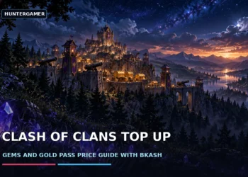 Clash of Clans Gems Top Up in Bangladesh: Prices & bKash 14 Dark cinematic fortress with imposing stone walls and towers beneath a shadowy sky