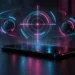Free Fire sensitivity settings concept with a neon crosshair and dials above a smartphone