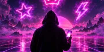 Free Fire stylish name concept with neon crown and star symbols around a hooded gamer silhouette