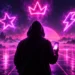 Free Fire stylish name concept with neon crown and star symbols around a hooded gamer silhouette