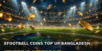 Dark cinematic artwork of golden coins raining over a night football stadium, with floodlights illuminating the pitch and a glowing phone in the foreground, no text.