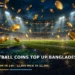 Dark cinematic artwork of golden coins raining over a night football stadium, with floodlights illuminating the pitch and a glowing phone in the foreground, no text.