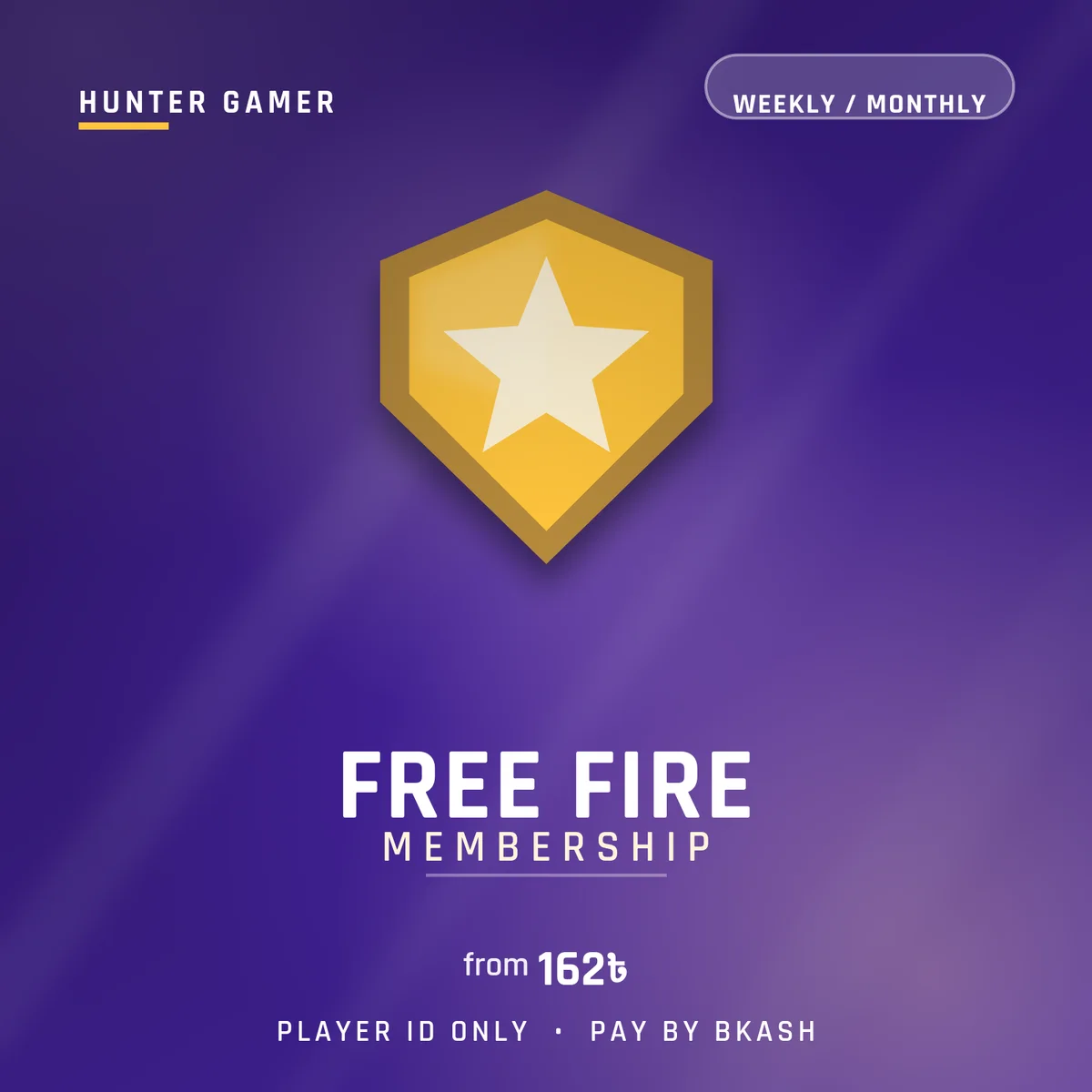 hunter gamer free fire membership