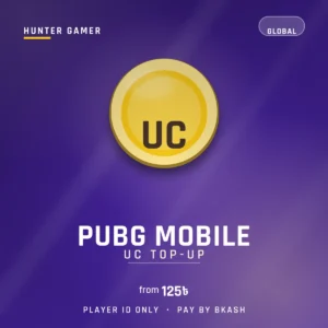 Hunter Gamer PUBG Mobile UC top-up, delivered to your player ID and paid by bKash