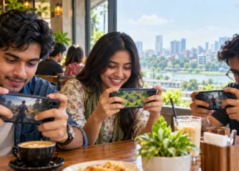 Friends in Bangladesh playing different mobile games together