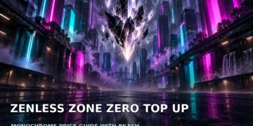 Dark cinematic urban artwork with neon-lit streets, shadowed high-rise buildings and a moody city atmosphere